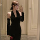 Retro halter neck velvet dress 2025 sexy temperament hip fishtail dress R1493