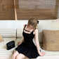 Flower bud vest little black dress waist slimming French Hepburn dress women's summer R3913
