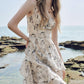 Summer new wave holiday style floral fairy ruffle waist suspender long dress for women R3946