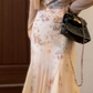 Floral suspender skirt gentle temperament beautiful waist slim hip skirt R0637