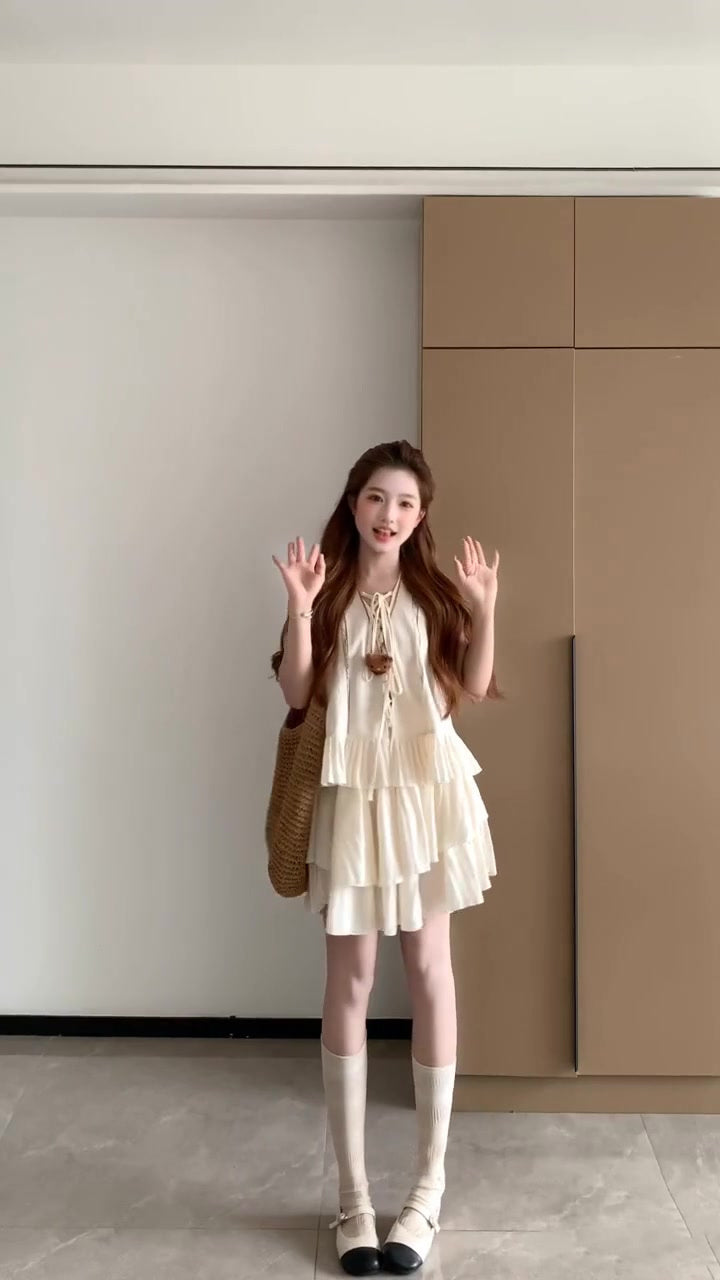 Holiday style outfit suit casual fashion sleeveless vest a-line short skirt two-piece suit 2025 R0839