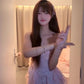 Summer beautiful little skirt holiday style purple irregular ruffle flower dress R0843