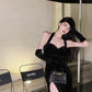 Sexy black halter neck velvet dress high-end slit backless evening party dress R1425