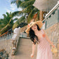 Pink lace suspender dress unique waist temperament long skirt R0496