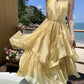 Beautiful yellow sling halter neck dress niche temperament fairy waist long skirt R0739