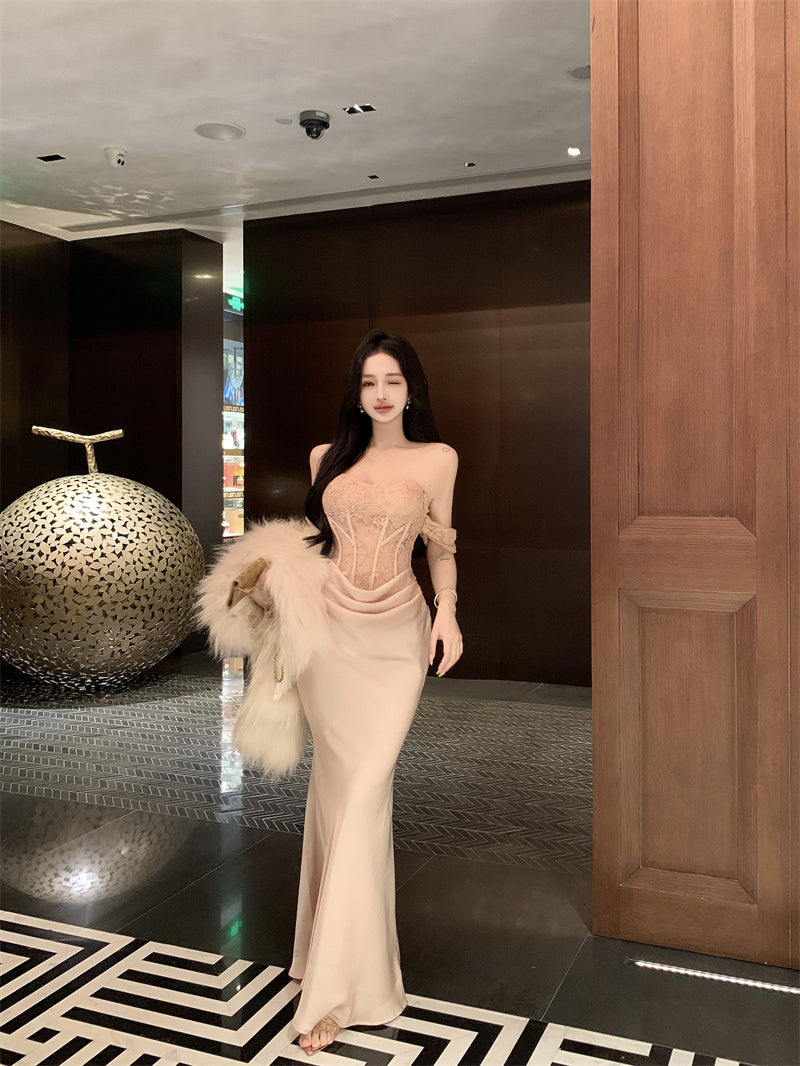 Celebrity sexy one shoulder tube top dress niche banquet dress skirt R0491