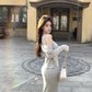 Sexy pink knitted suspender dress gentle temperament waist slim hip skirt R0502