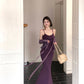 Purple lace cardigan slim fit hip fishtail sling dress two piece suit royal sister skirt R0505