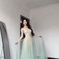 2025 new green mesh suspender dress beautiful waist temperament long skirt R0504
