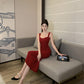 Retro suspender dress, sexy temperament, waist and hip-hugging dress skirt R1451