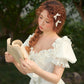 French-style waist white long dress puff sleeve cake dress homecoming dress R5157