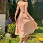 French Retro Pastoral Oil Painting Long Strap Printed Lace Dress Homecoming Dress R5151