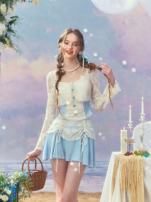 French fresh and sweet design suspender skirt cardigan three-piece homecoming dress R5164