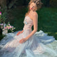 French sweet light spring pink blue tube top fishbone bra mesh skirt suit homecoming dress R5146