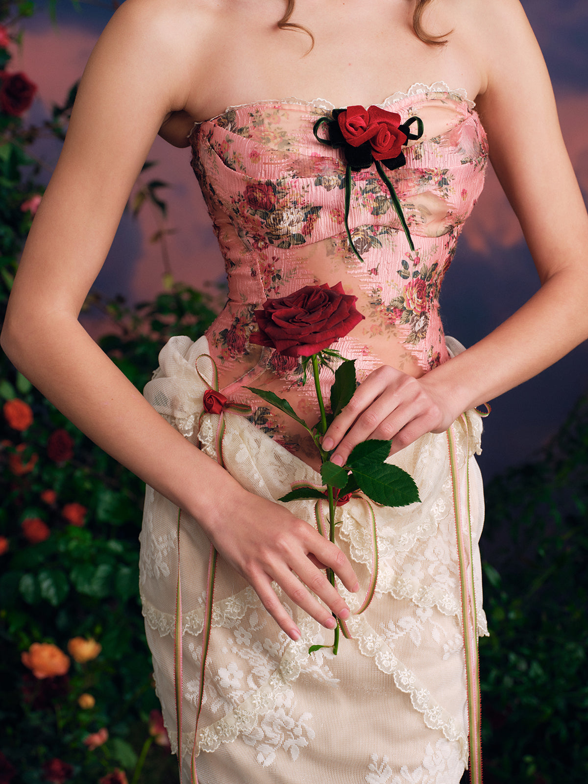 French retro palace design lace splicing tube top dress fishbone skirt homecoming dress R5143