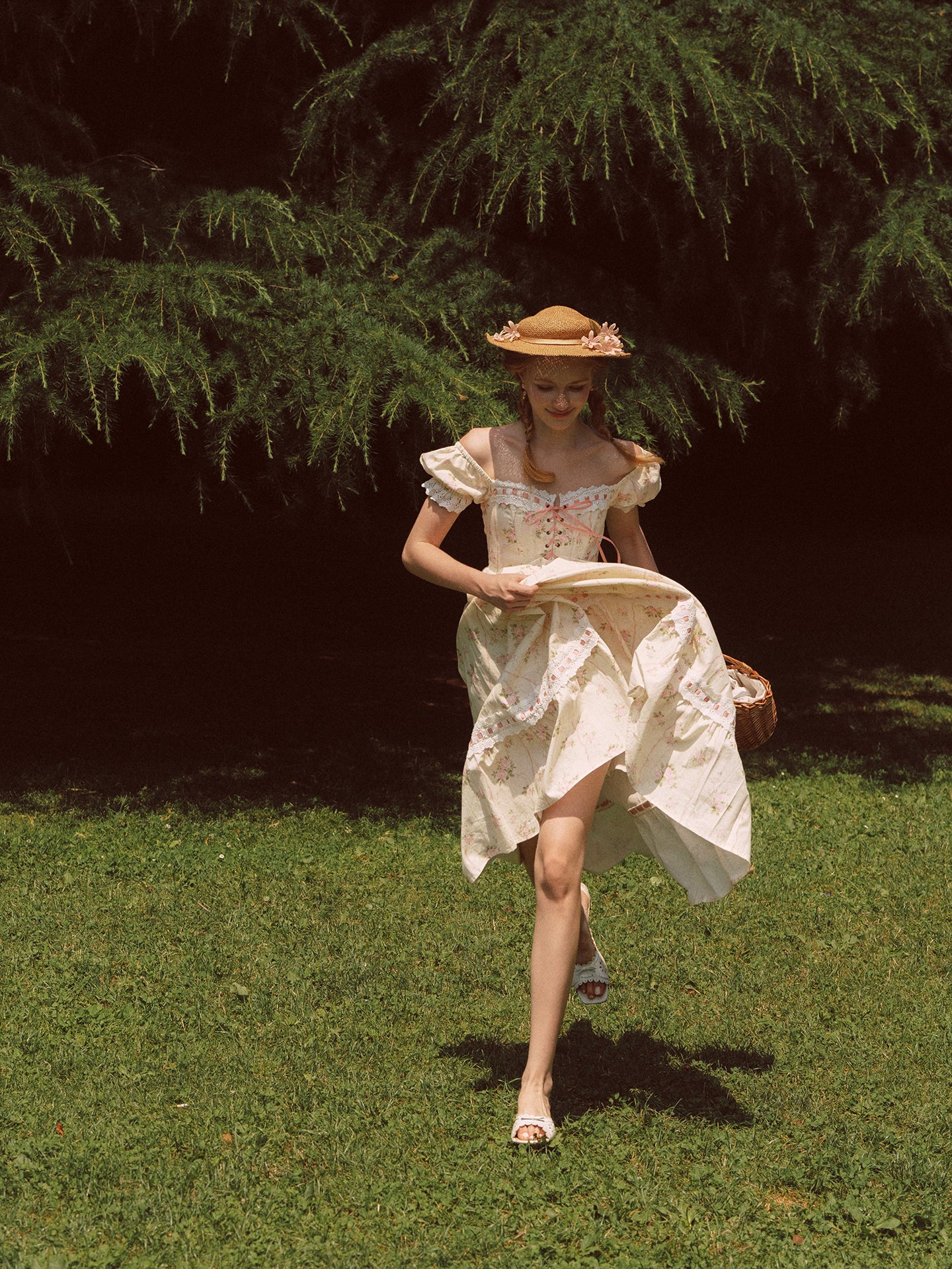 French design pastoral style printed slim fishbone corset dress homecoming dress R5163