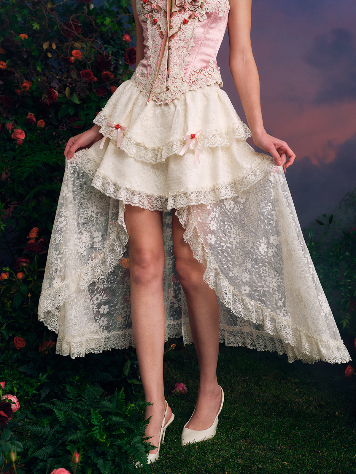 French sweet suspender suit fishbone corset waist slim lace skirt short homecoming dress R5150