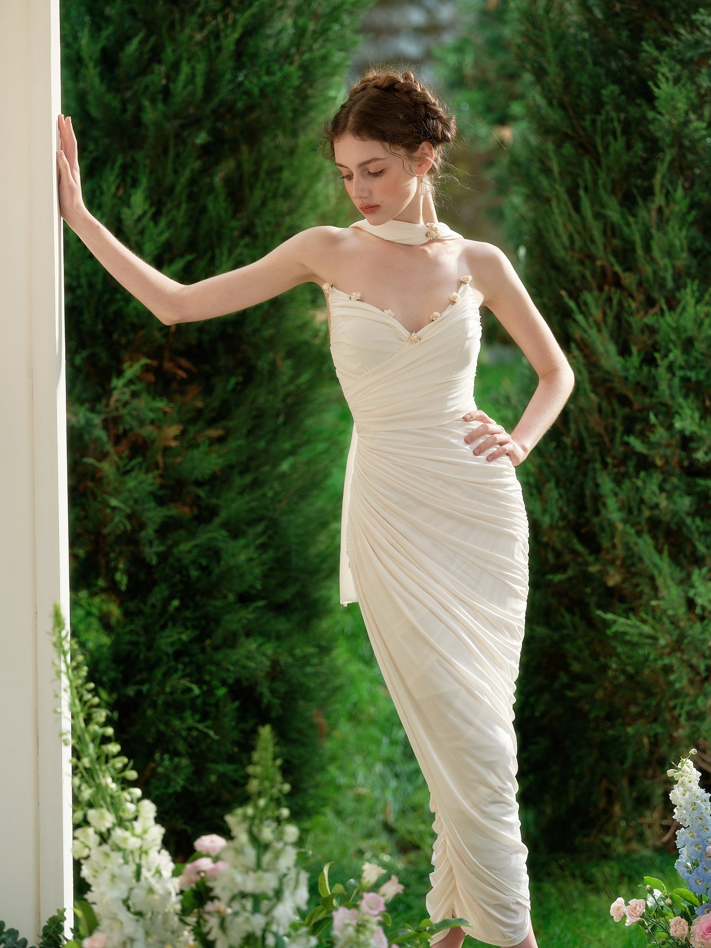 French romantic pure white design tube top dress custom fabric niche high-end homecoming dress R5141