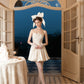 French Princess Dress White Sleeveless Herringbone Dress Homecoming Dress R5162