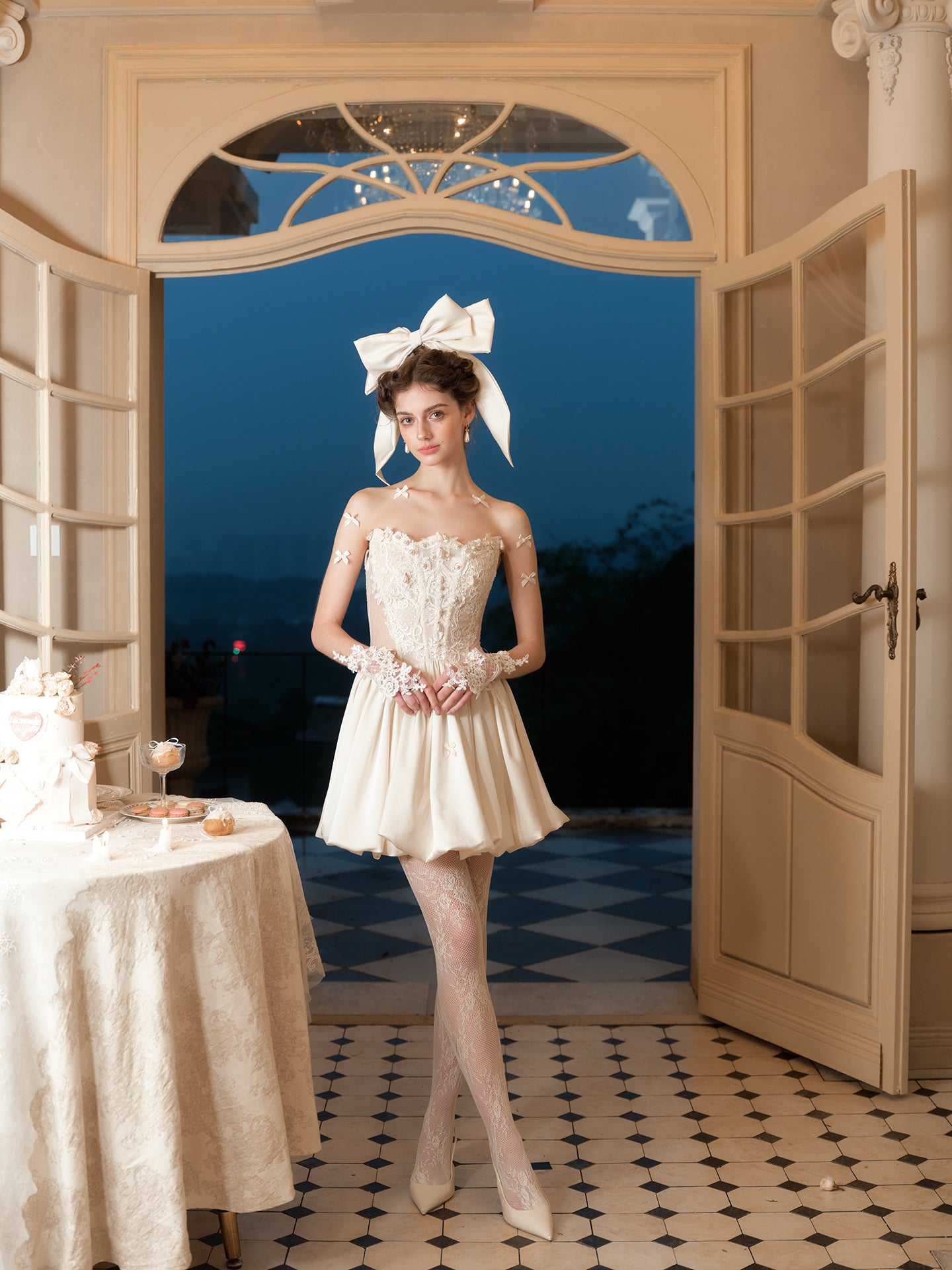 French Princess Dress White Sleeveless Herringbone Dress Homecoming Dress R5162