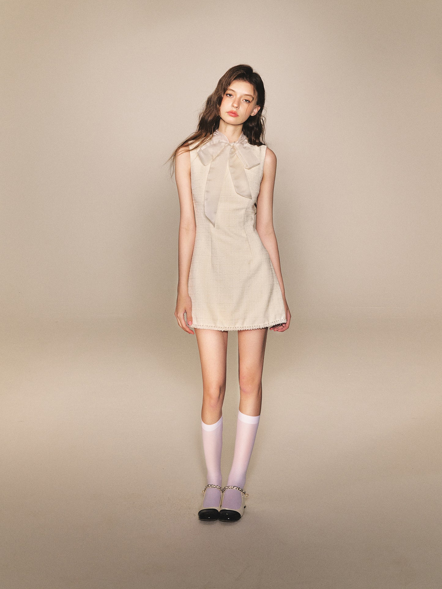 Tulle Tie Bow Dress Slim Waist Sleeveless Vest Dress R5167