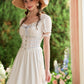 French pastoral white big swing fishbone dress long little white dress homecoming dress R5155