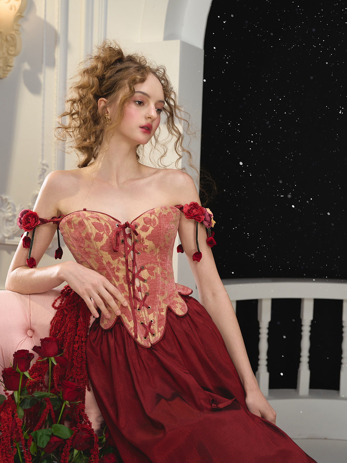 French Retro Red Fishbone Corset Skirt Homecoming Dress R5160