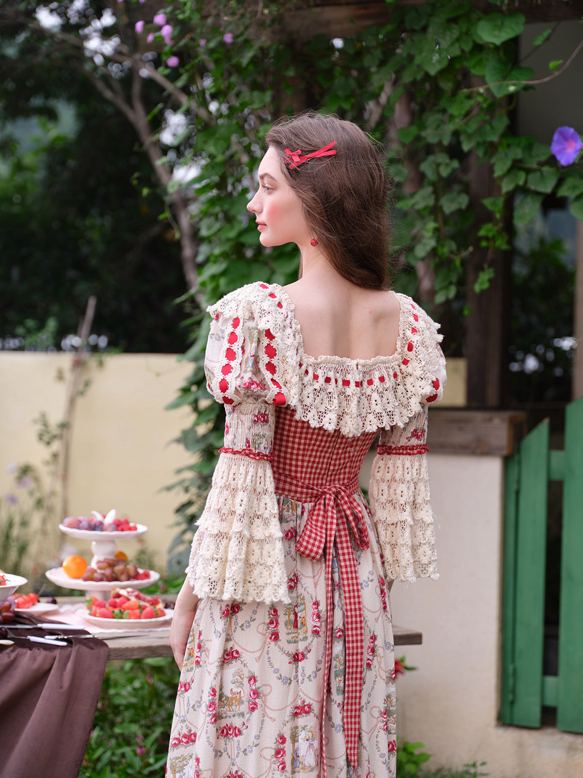 French Pastoral Retro Lace Print Herringbone Long Sleeve Dress Homecoming Dress R5165