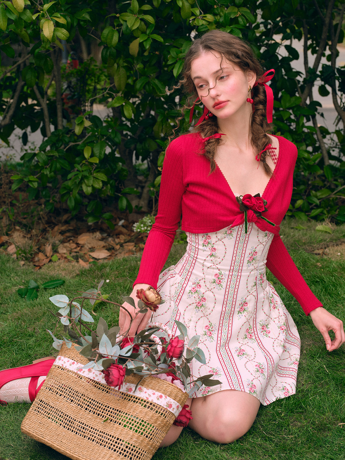 French pastoral red halter dress short petite homecoming dress R5152