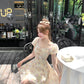French yellow floral short-sleeved dress, beautiful summer skirt R3867
