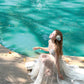 Mint green mesh dress fairy holiday lace summer suspender long dress new style R3873