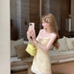 Cream yellow Chanel style suspender dress beautiful summer skirt R3874