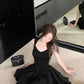 French style black vest dress summer high-end waist skirt R3869