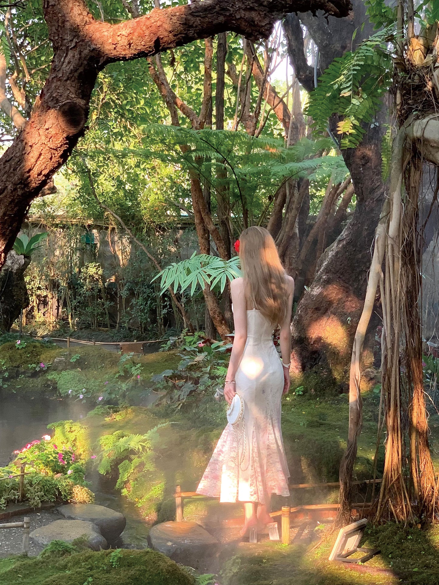 Summer fishtail design floral long skirt with suspenders for holiday R3868