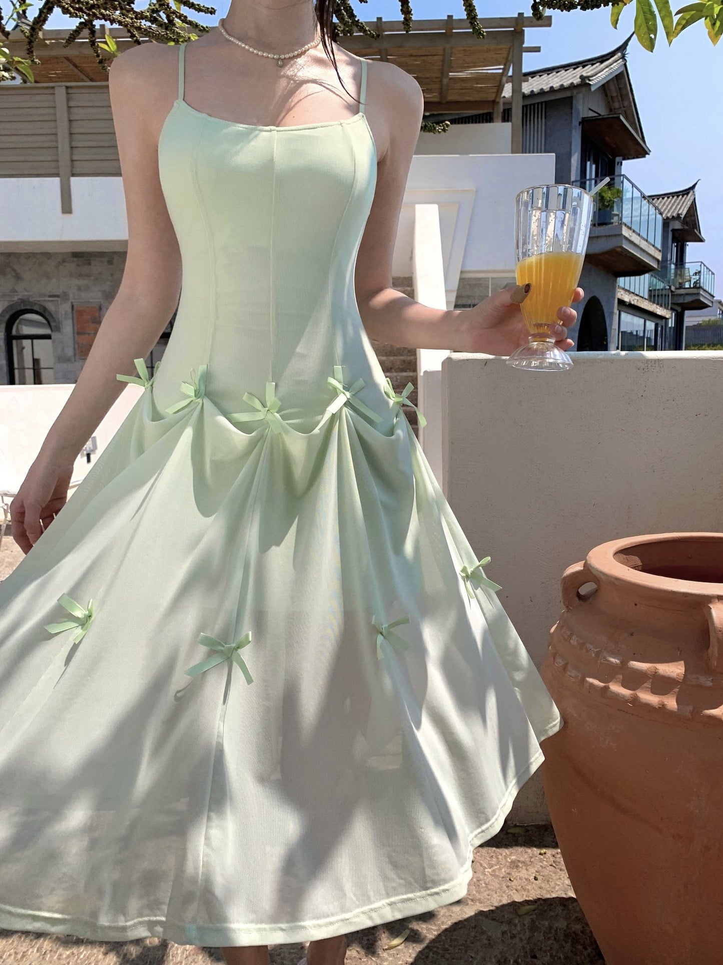 One dress multiple wear mint green suspender dress unique beautiful skirt R0532