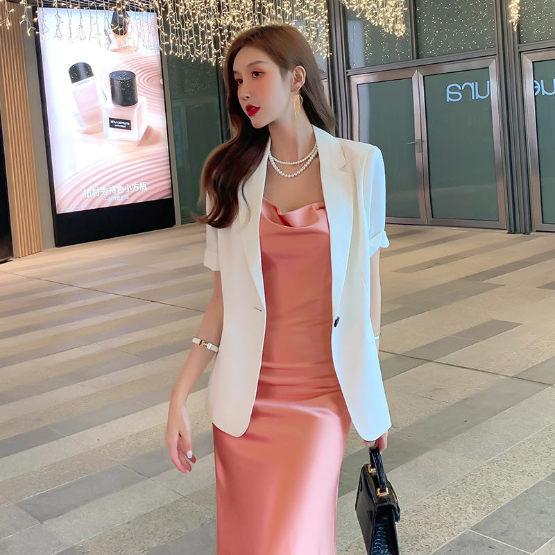 Silk suspender dress mid-length satin waist temperament inner wear bottoming long skirt R0994