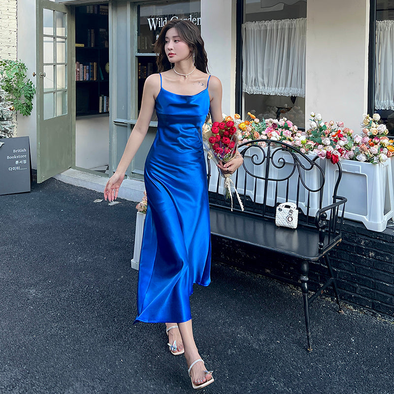 Acetate suspender dress 2025 new style wear texture high-end A-line temperament slim long skirt R0995