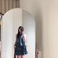 Retro blue sleeveless halter dress with ruffles, gentle temperament, loose A-line short skirt R0673