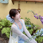 Women's suit beautiful long-sleeved T-shirt blue halter neck vest skirt three-piece suit R0695