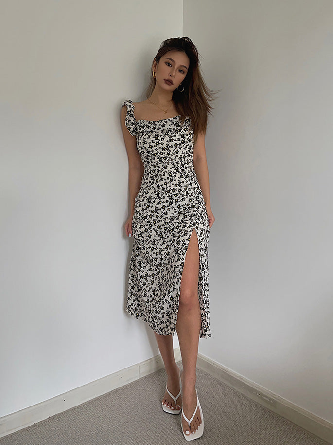 French retro floral tight slit suspender dress slim sexy mid-length skirt over the knee skirt R3036