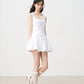 White satin retro princess dress bow waist A-line puffy skirt R5205