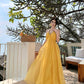 Beautiful little skirt yellow backless halter neck long skirt new style R0641