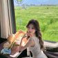 Gentle white moonlight suspender dress beautiful temperament waist A-line short skirt R0742