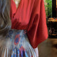 Retro red v-neck dress gentle temperament waist a-line long skirt R0744