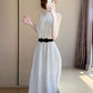 Gentle style white sleeveless chiffon dress temperament waist A-line long skirt R0743