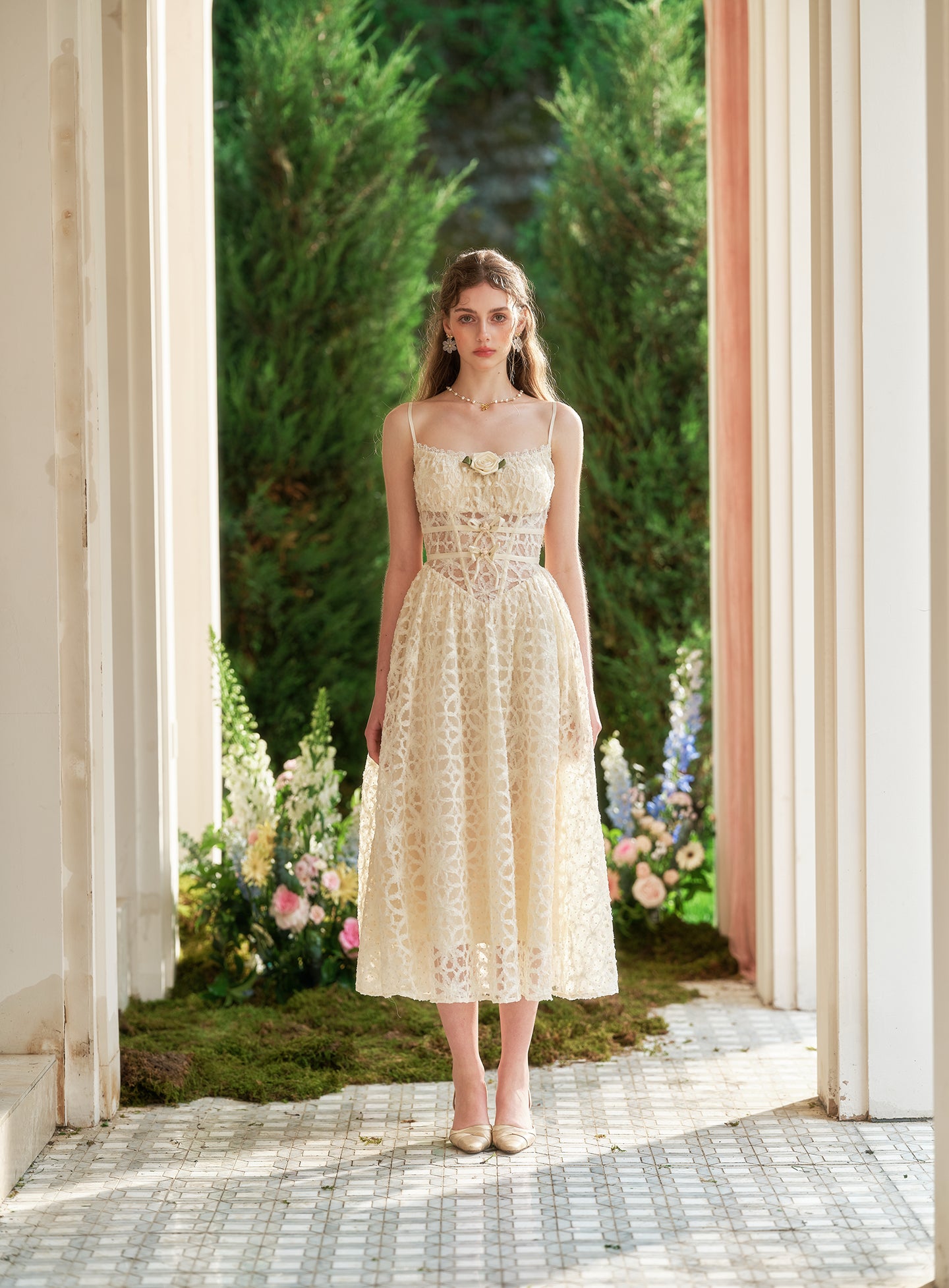 French style little white dress heavy suspenders long fishbone dress summer R5110