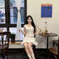 Gentle temperament white camisole A-line short skirt complete set R0864