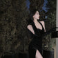 Sexy black halter neck velvet dress high-end slit backless evening party dress R1425