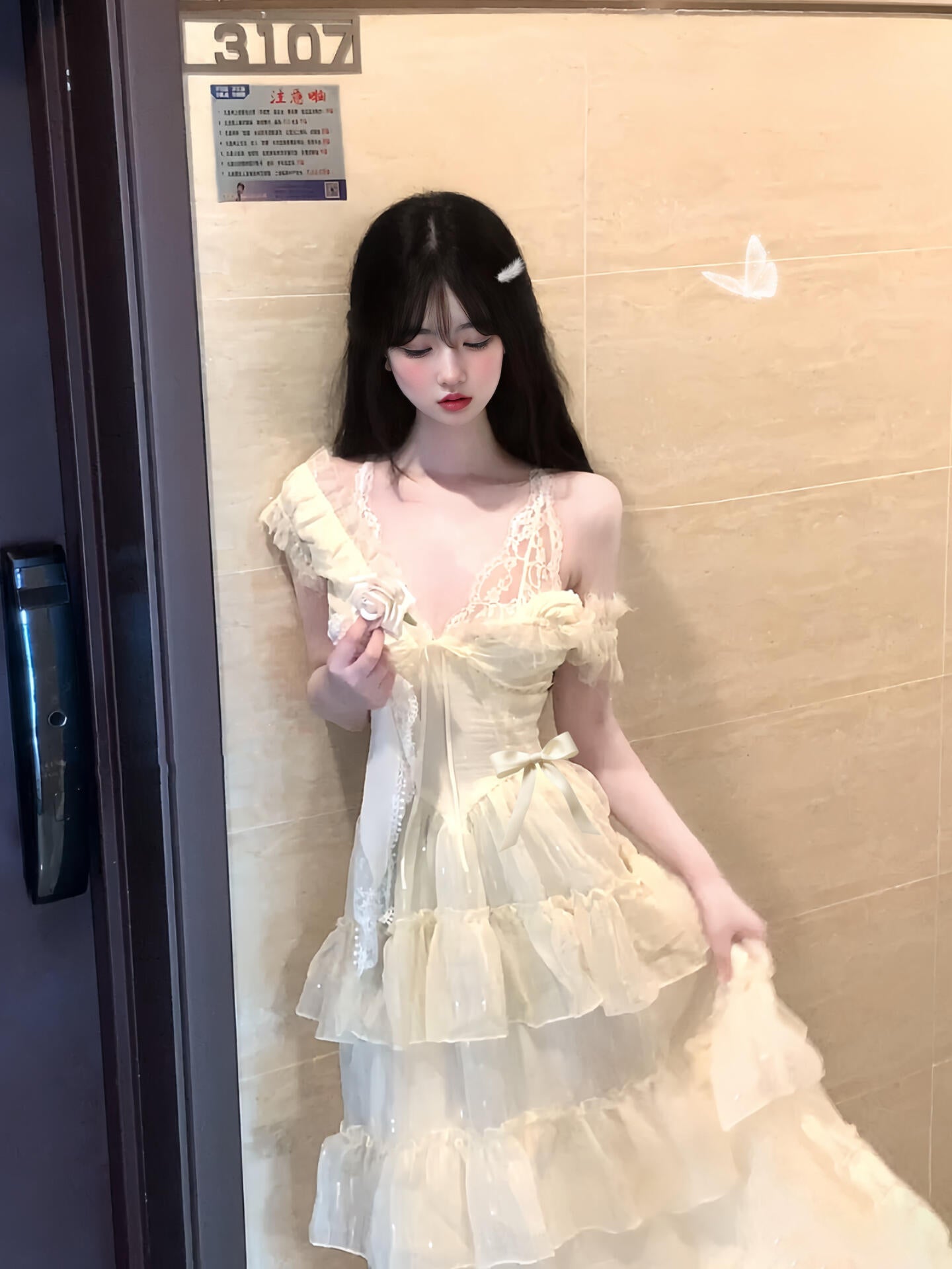 Summer beautiful little skirt gentle temperament lace v-neck suspender dress R0850