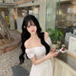 Summer beautiful outfit set white one shoulder top a line skirt two piece set R0854